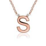 Colier cu initiala S din aur roz de 14k cu diamante - Bijuterii LA ROSA
