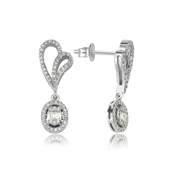 CERCEI E000942 DIN AUR ALB 14K FORMA INIMA CU DIAMANTE - Bijuterii LA ROSA