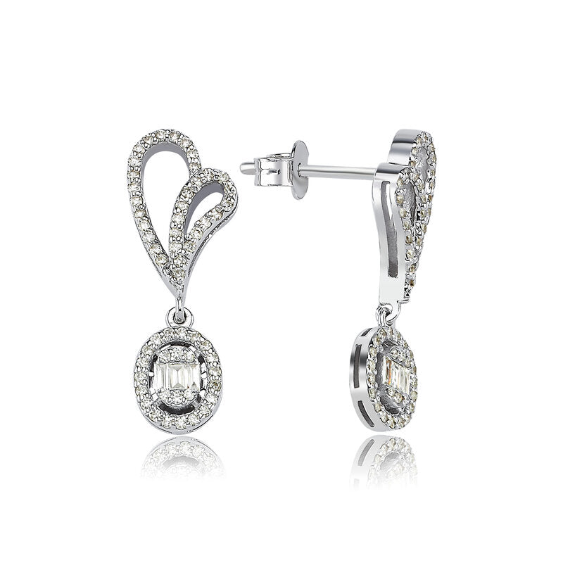 CERCEI E000942 DIN AUR ALB 14K FORMA INIMA CU DIAMANTE - Bijuterii LA ROSA