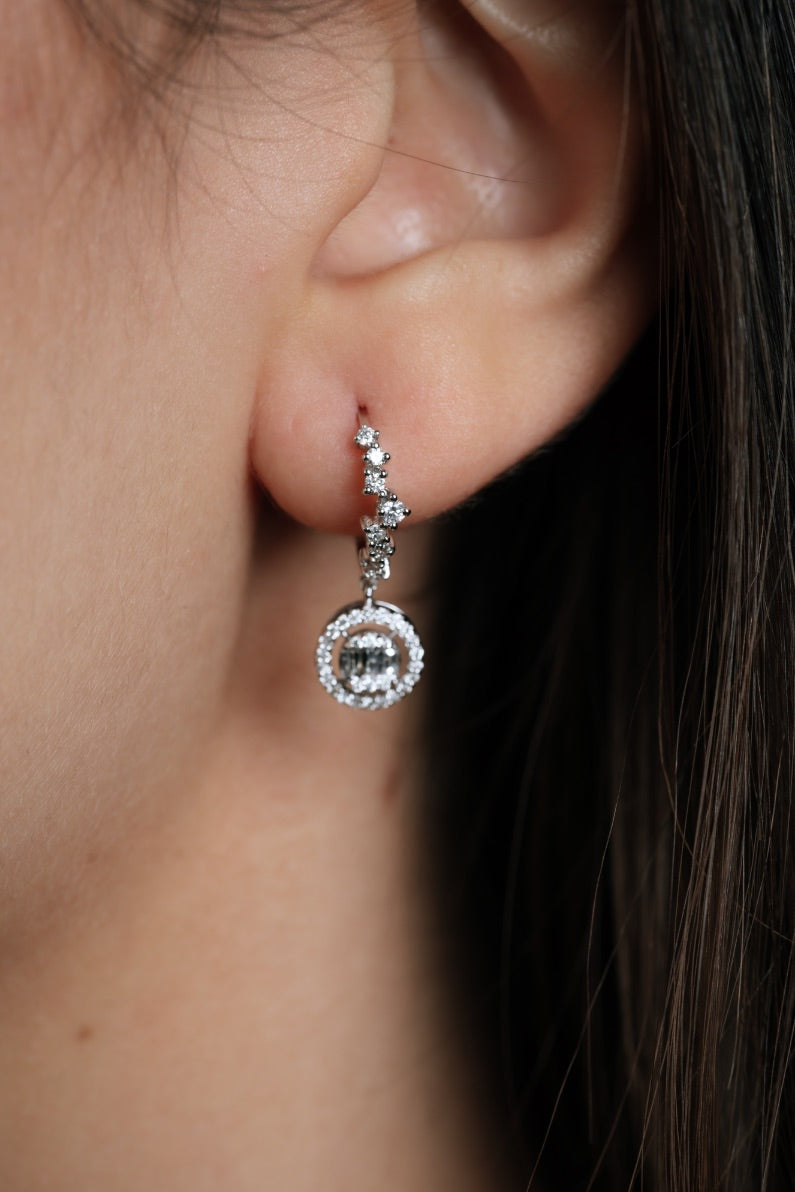 CERCEI E001118 DIN AUR ALB 14K FORMA ROTUNDA CU DIAMANTE - Bijuterii LA ROSA