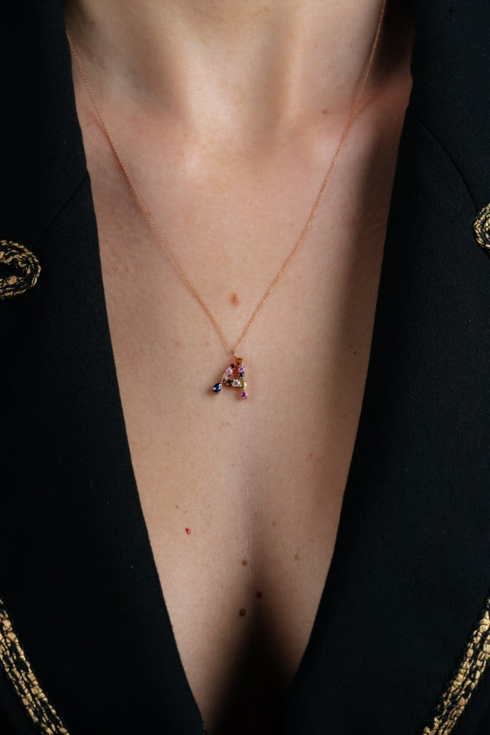 Colier initiala A multicolora din aur roz 14k multicolora - Bijuterii LA ROSA