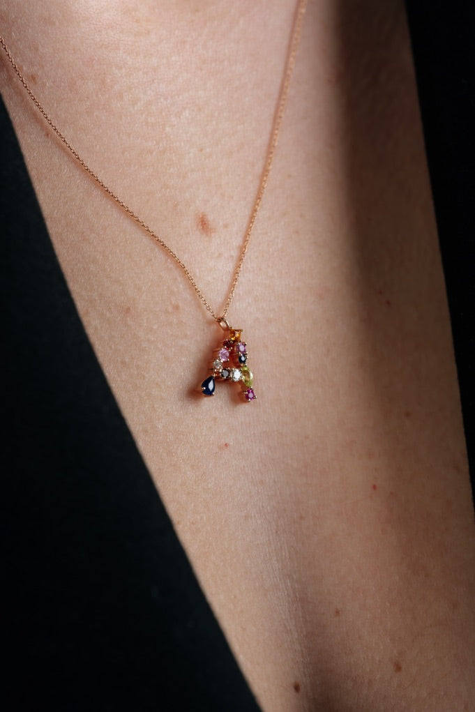 Colier initiala A multicolora din aur roz 14k multicolora - Bijuterii LA ROSA