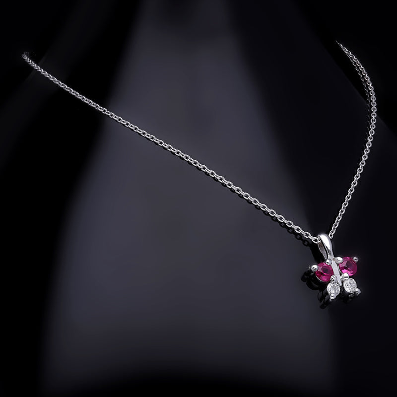 COLIER LDNA0146 DIN AUR ALB 14K FORMA FLUTURE CU DIAMANTE SI RUBIN - Bijuterii LA ROSA