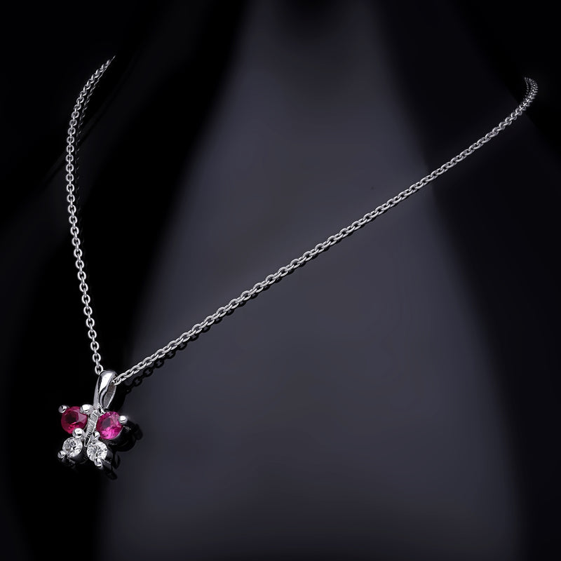 COLIER LDNA0146 DIN AUR ALB 14K FORMA FLUTURE CU DIAMANTE SI RUBIN - Bijuterii LA ROSA