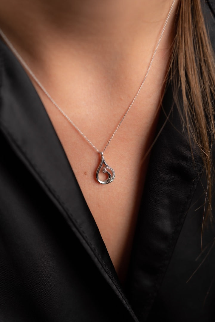 COLIER LDNA0273 DIN AUR ALB 18K FORMA LACRIMA CU DIAMANTE - Bijuterii LA ROSA - Verighete si Inele de Logodna, bijuterii cu diamante
