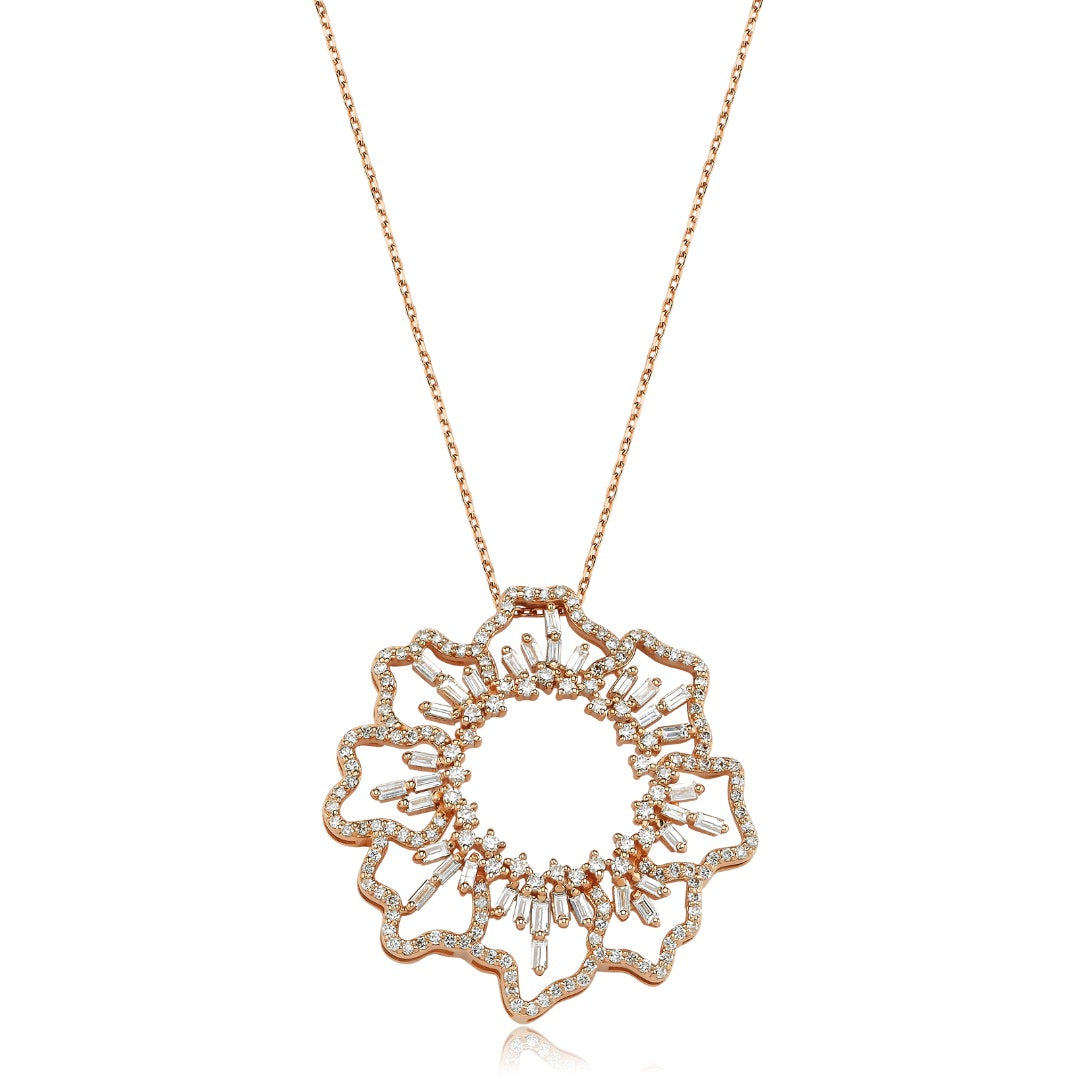 COLIER N000831 DIN AUR ROZ 14K FORMA FLOARE CU DIAMANTE - Bijuterii LA ROSA