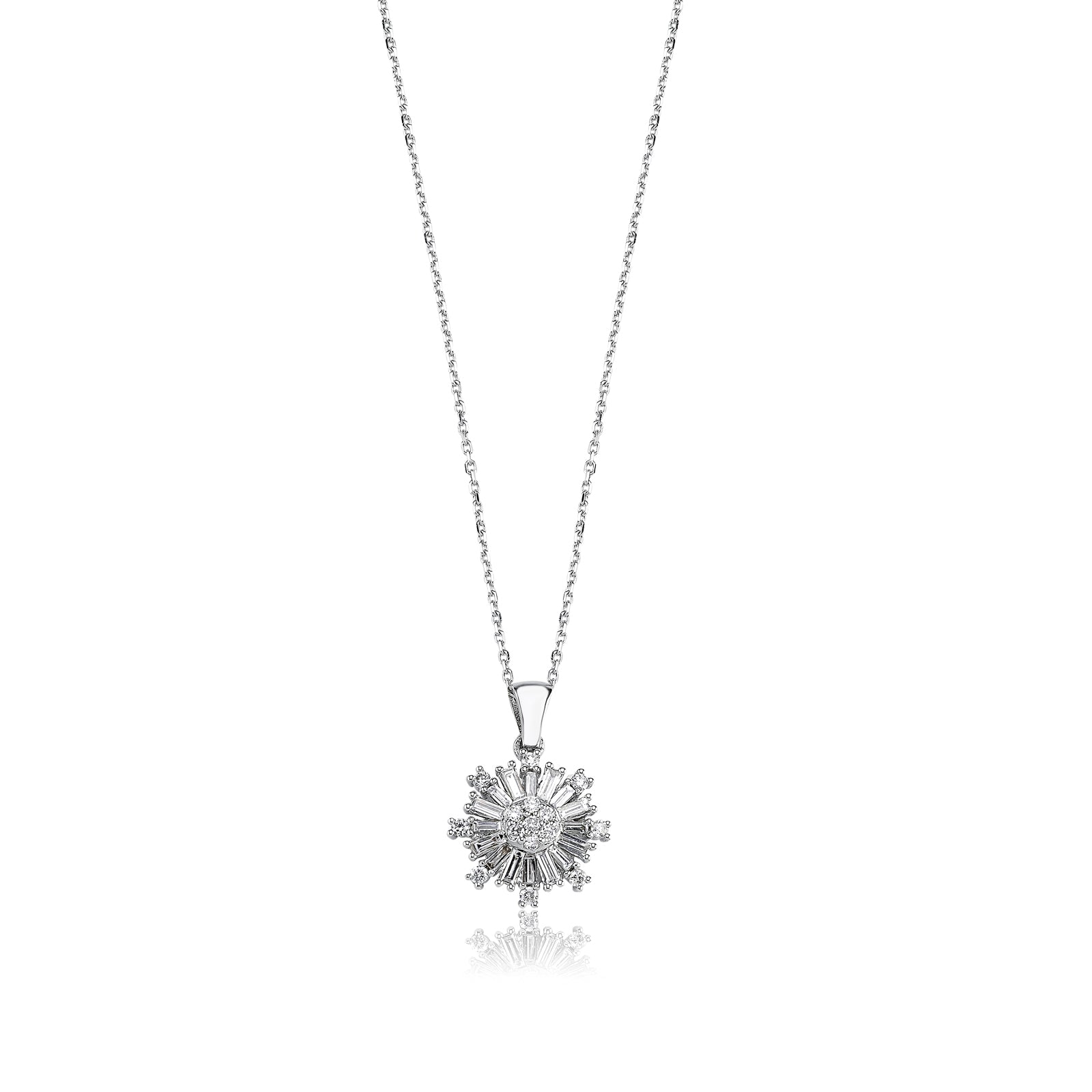 COLIER N001023 DIN AUR ALB 14K FORMA FULG CU DIAMANTE BAGHETE - Bijuterii LA ROSA