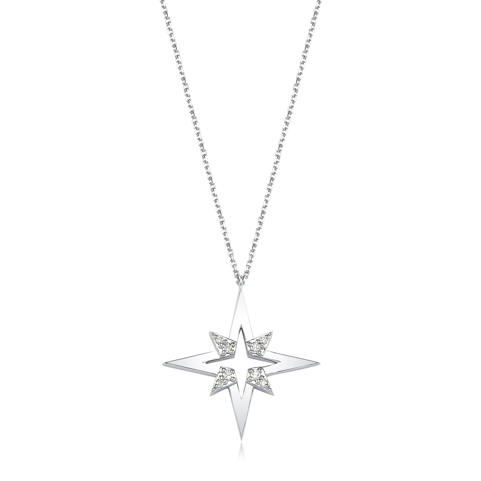 COLIER N001055 DIN AUR ALB 14K FORMA STEA CU DIAMANTE - Bijuterii LA ROSA