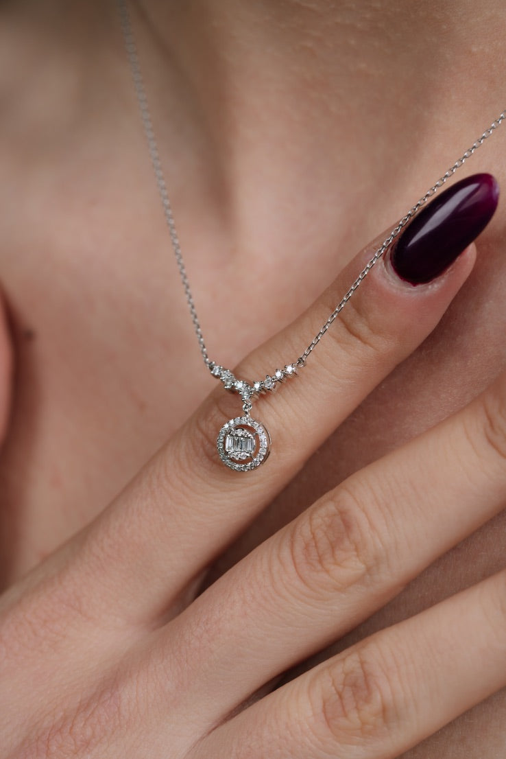 COLIER N001255 DIN AUR ALB 14K FORMA ROTUNDA CU DIAMANTE - Bijuterii LA ROSA