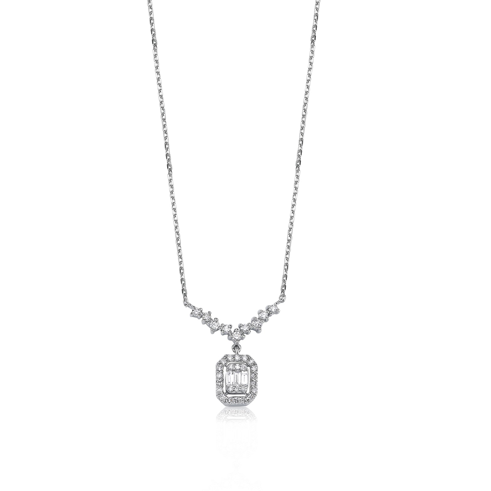 COLIER N001266 DIN AUR ALB 14K FORMA SEMIDREPTUNGHI CU DIAMANTE - Bijuterii LA ROSA