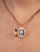 Colier Locket cu poze rotund din aur roz 14k cu diamant - Bijuterii LA ROSA