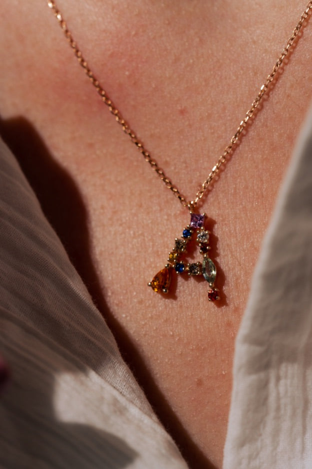 Colier initiala A multicolora din aur roz 14k multicolora - Bijuterii LA ROSA