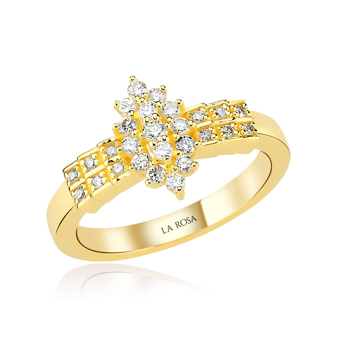 INEL R000138 DIN AUR GALBEN SI ALB 14K FORMA MARQUISE CU DIAMANTE - Bijuterii LA ROSA - Verighete si Inele de Logodna, bijuterii cu diamante