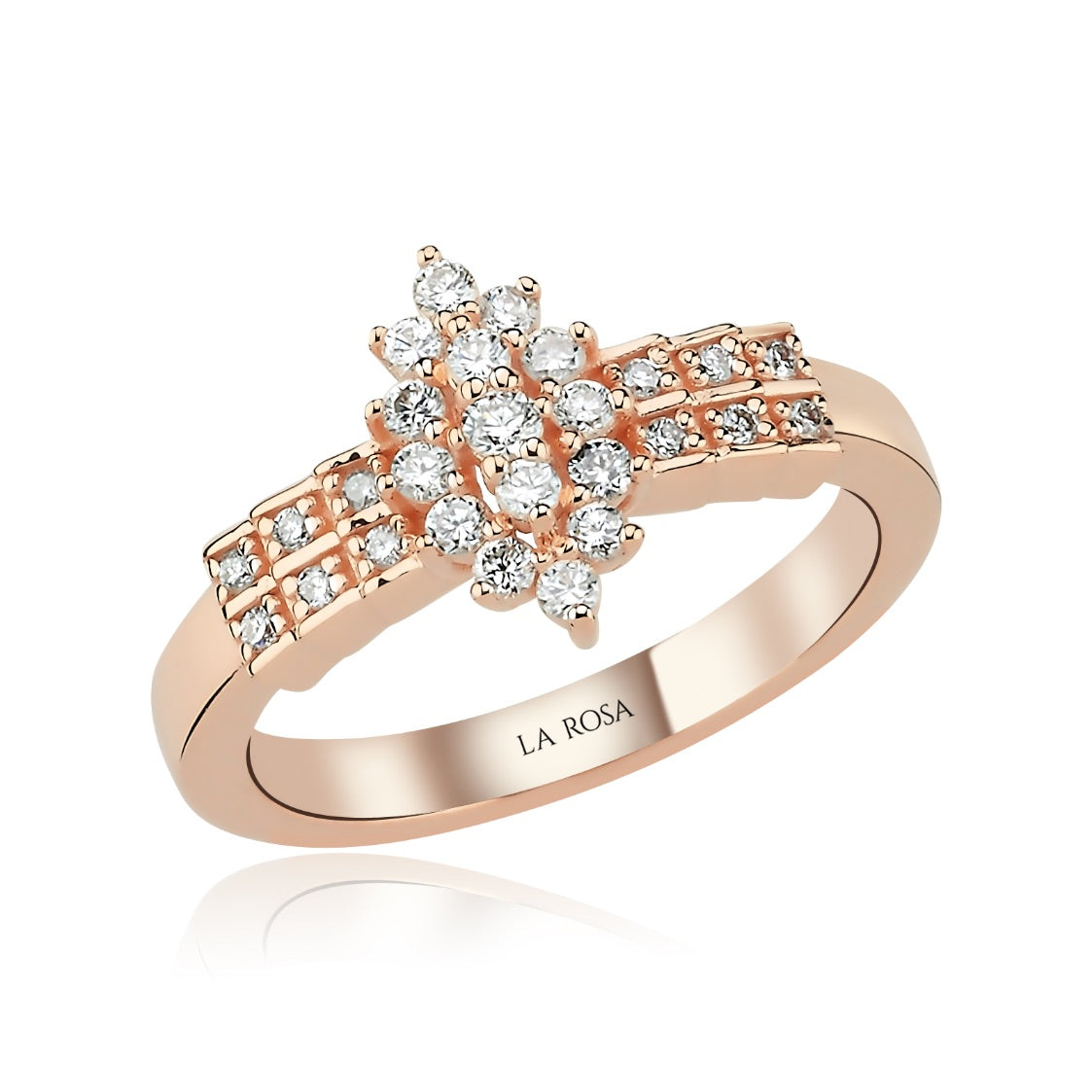 INEL R000138 DIN AUR GALBEN SI ALB 14K FORMA MARQUISE CU DIAMANTE - Bijuterii LA ROSA - Verighete si Inele de Logodna, bijuterii cu diamante