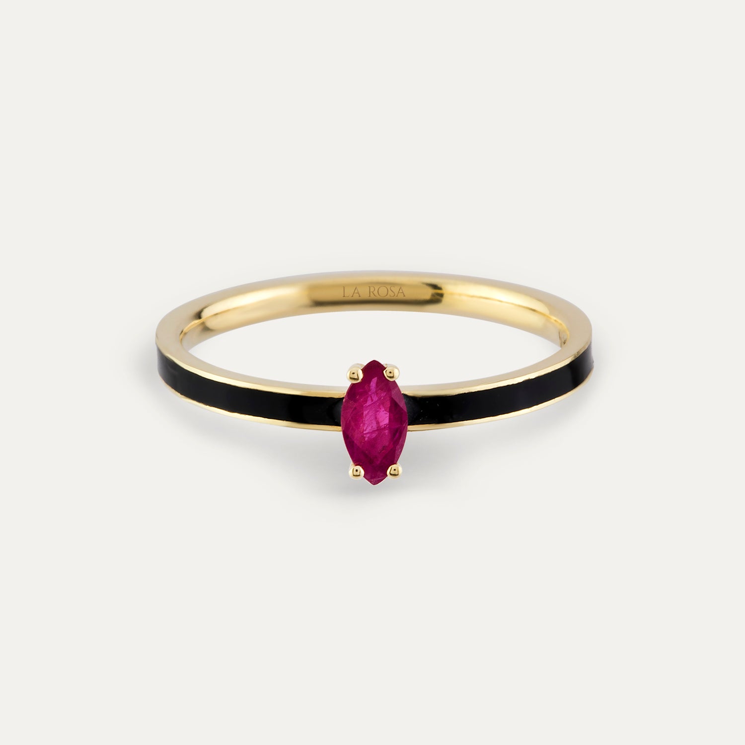 Inel din aur galben 14k cu rubin si email negru - Bijuterii LA ROSA