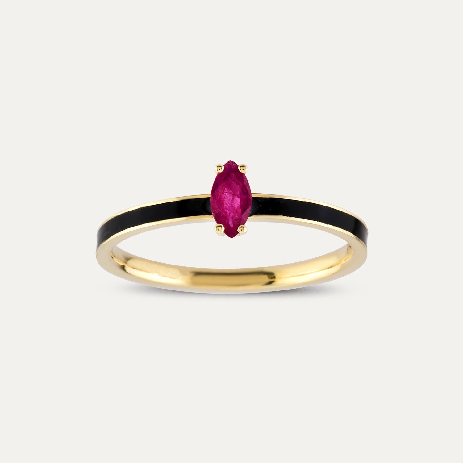 Inel din aur galben 14k cu rubin si email negru - Bijuterii LA ROSA