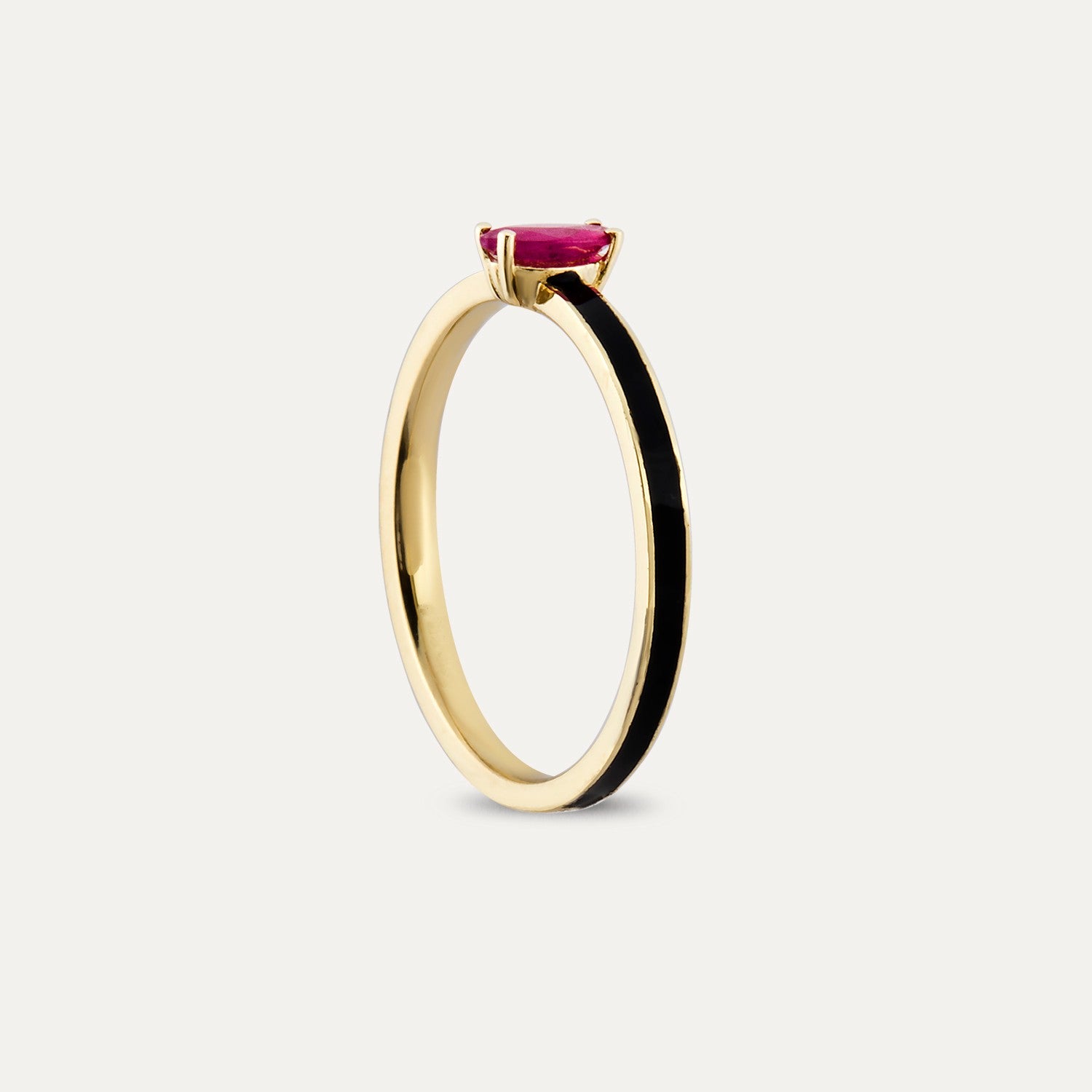 Inel din aur galben 14k cu rubin si email negru - Bijuterii LA ROSA