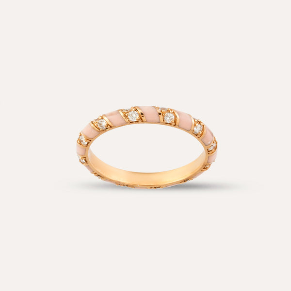 Inel din aur roz 18k cu diamante si email roz - Bijuterii LA ROSA