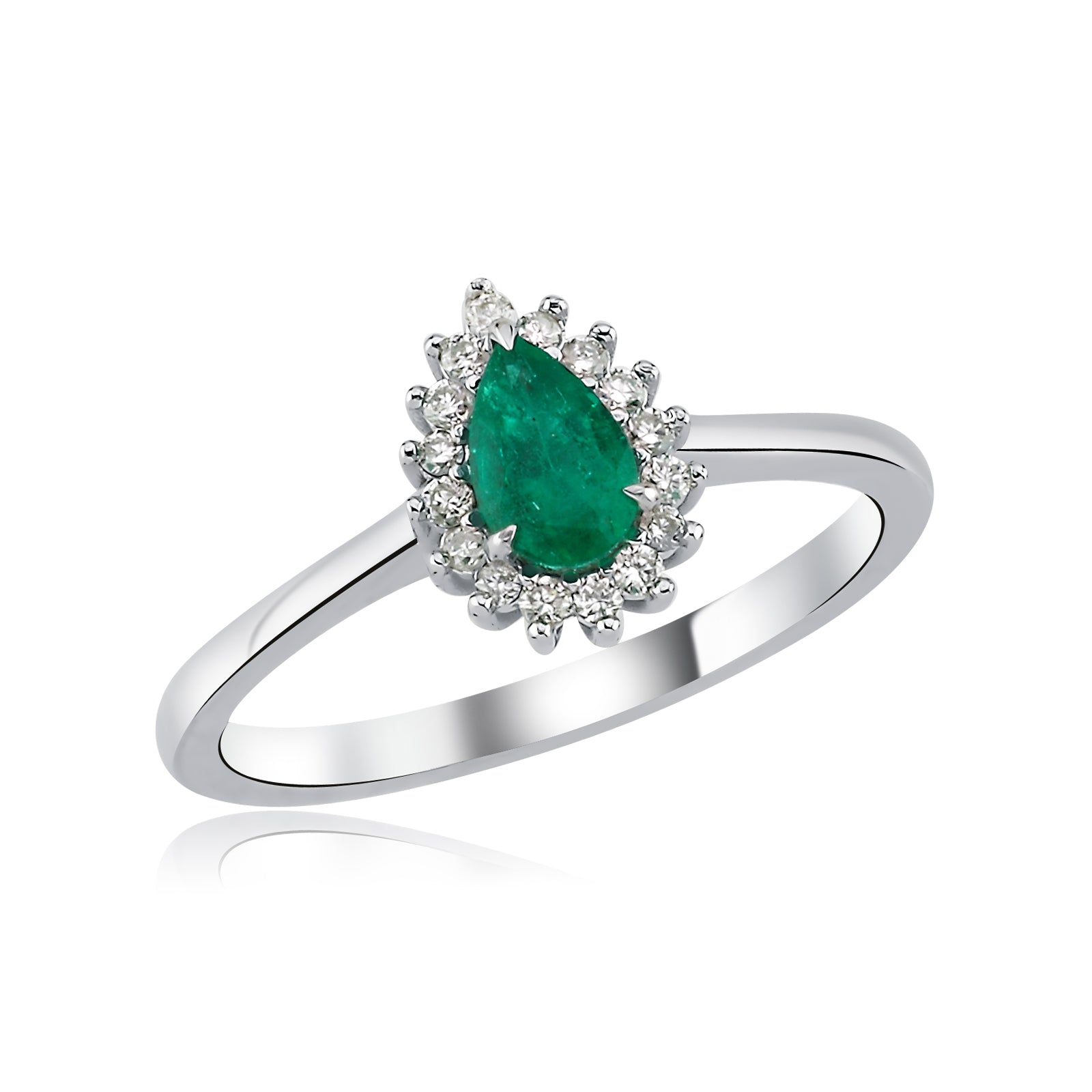 INEL R00007 DIN AUR ALB 14K FORMA LACRIMA CU DIAMANTE SI SMARALD - Bijuterii LA ROSA