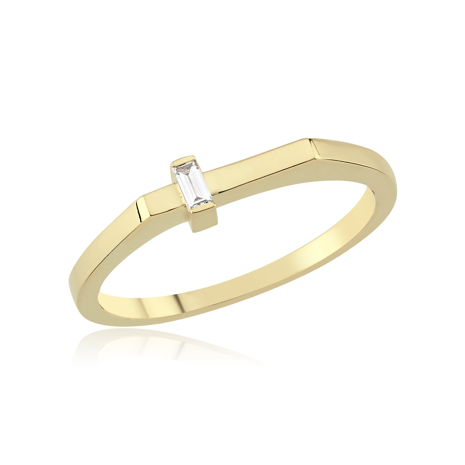 INEL R0001 DIN AUR GALBEN 14K CU DIAMANT BAGHETE - Bijuterii LA ROSA