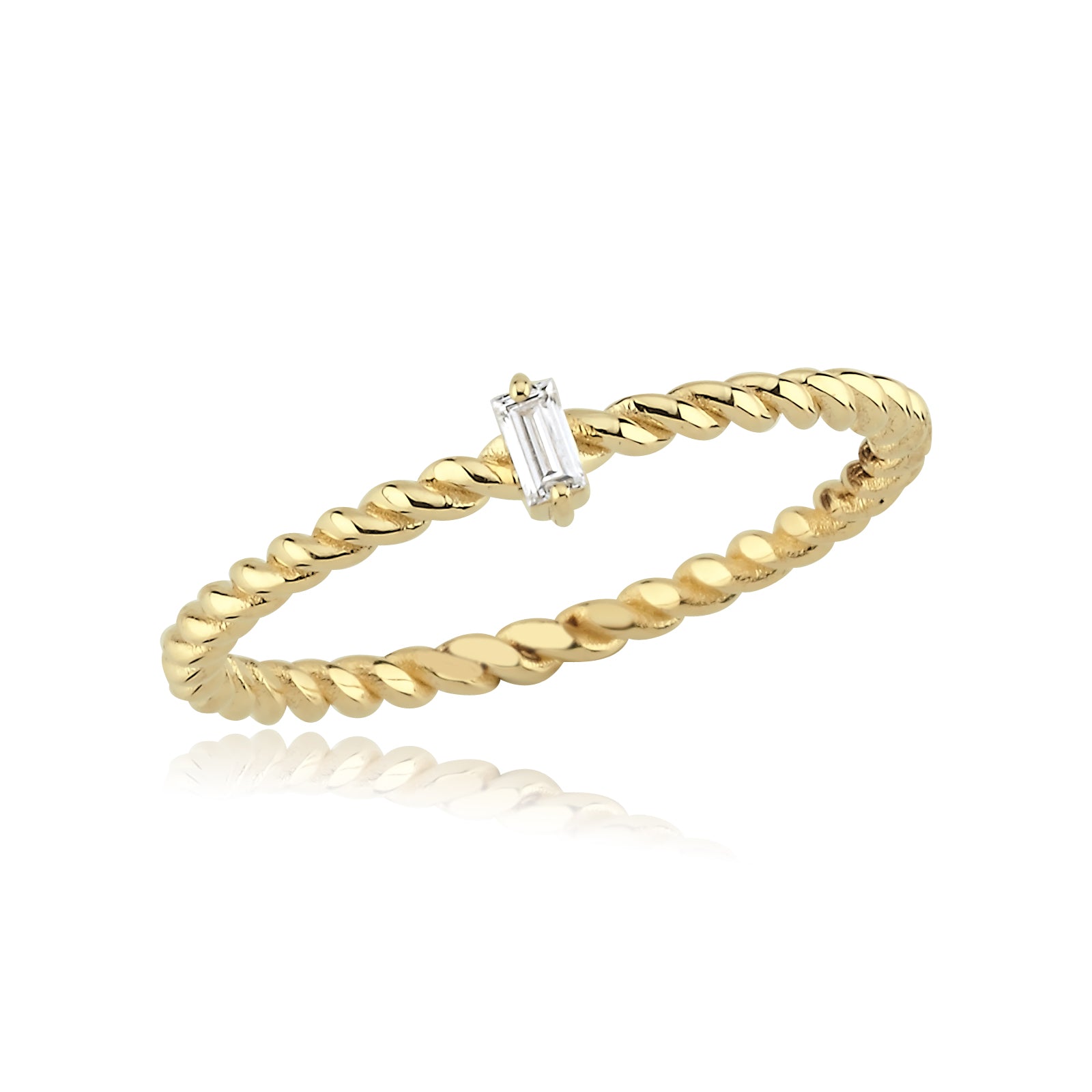 INEL R0002 DIN AUR GALBEN 14K CU DIAMANT BAGHETE - Bijuterii LA ROSA