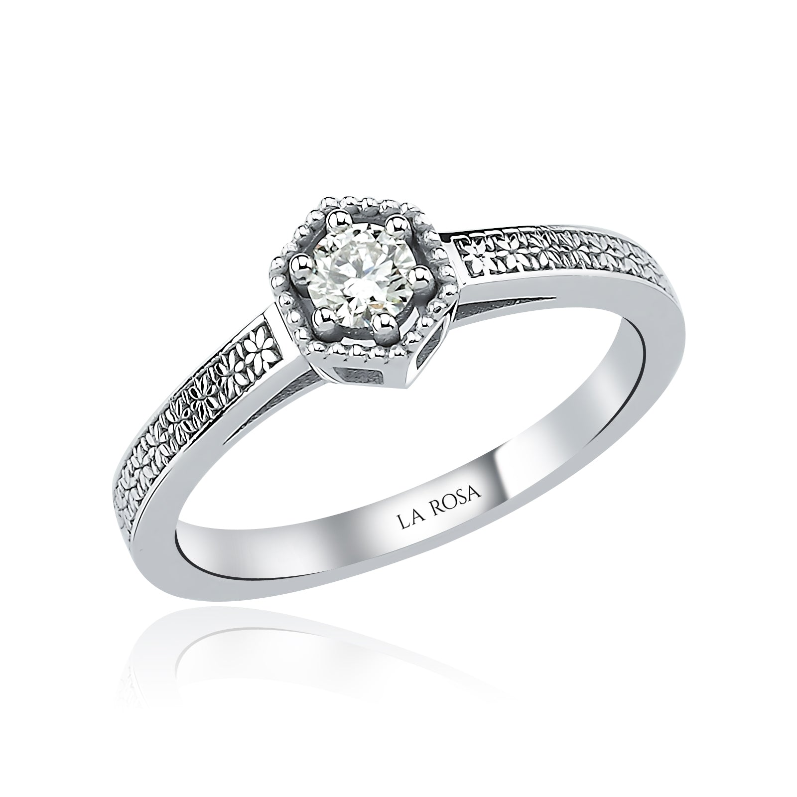 INEL R0009 DIN AUR ALB 14K FORMA HEXAGON CU DIAMANT - Bijuterii LA ROSA