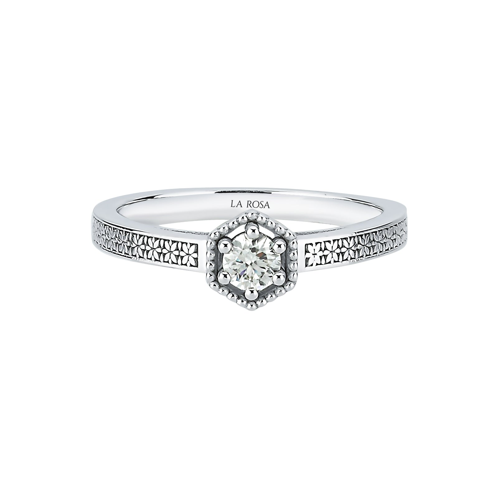 INEL R0009 DIN AUR ALB 14K FORMA HEXAGON CU DIAMANT - Bijuterii LA ROSA