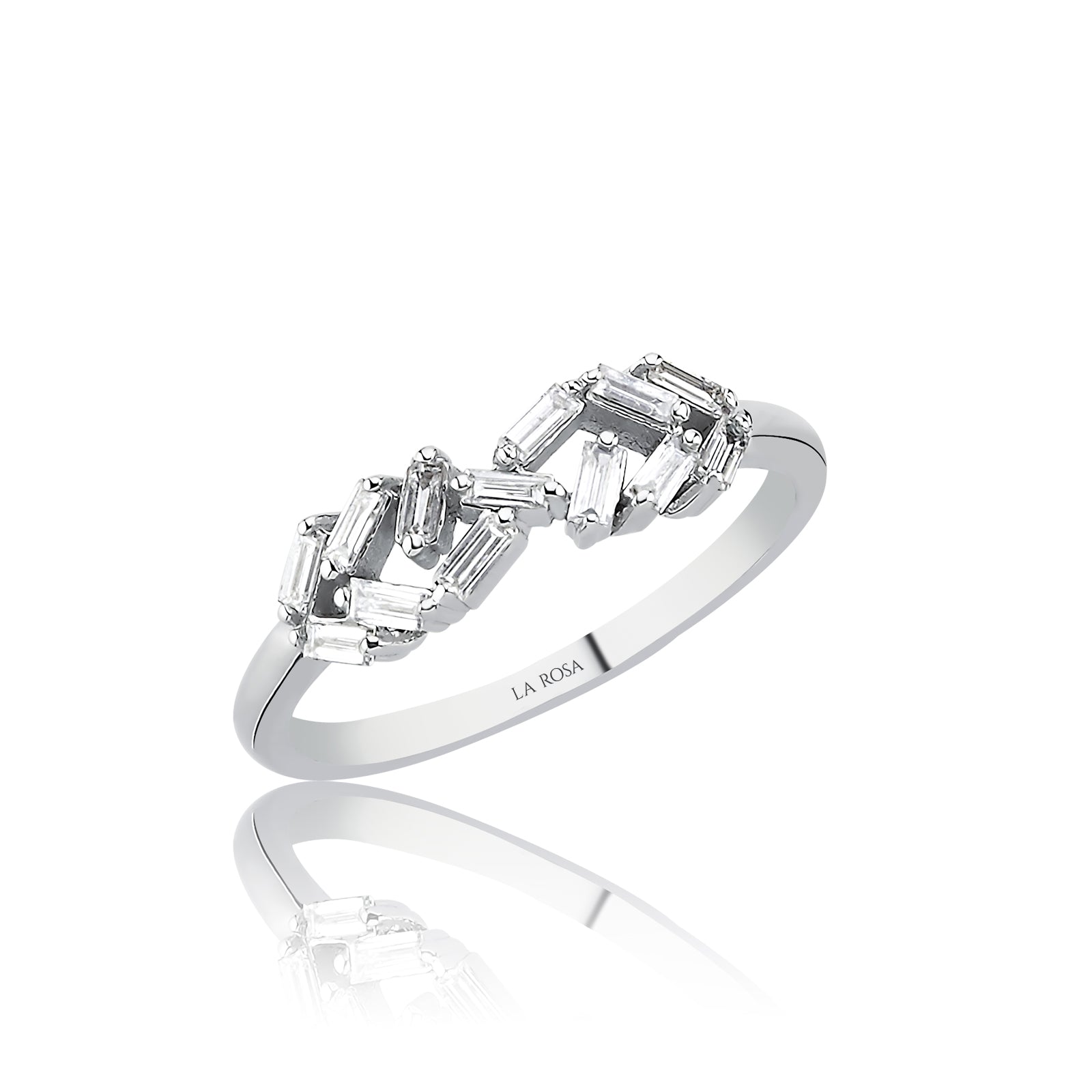 INEL R001057 DIN AUR ALB 14K FORMA INFINIT CU DIAMANTE BAGHETE - Bijuterii LA ROSA