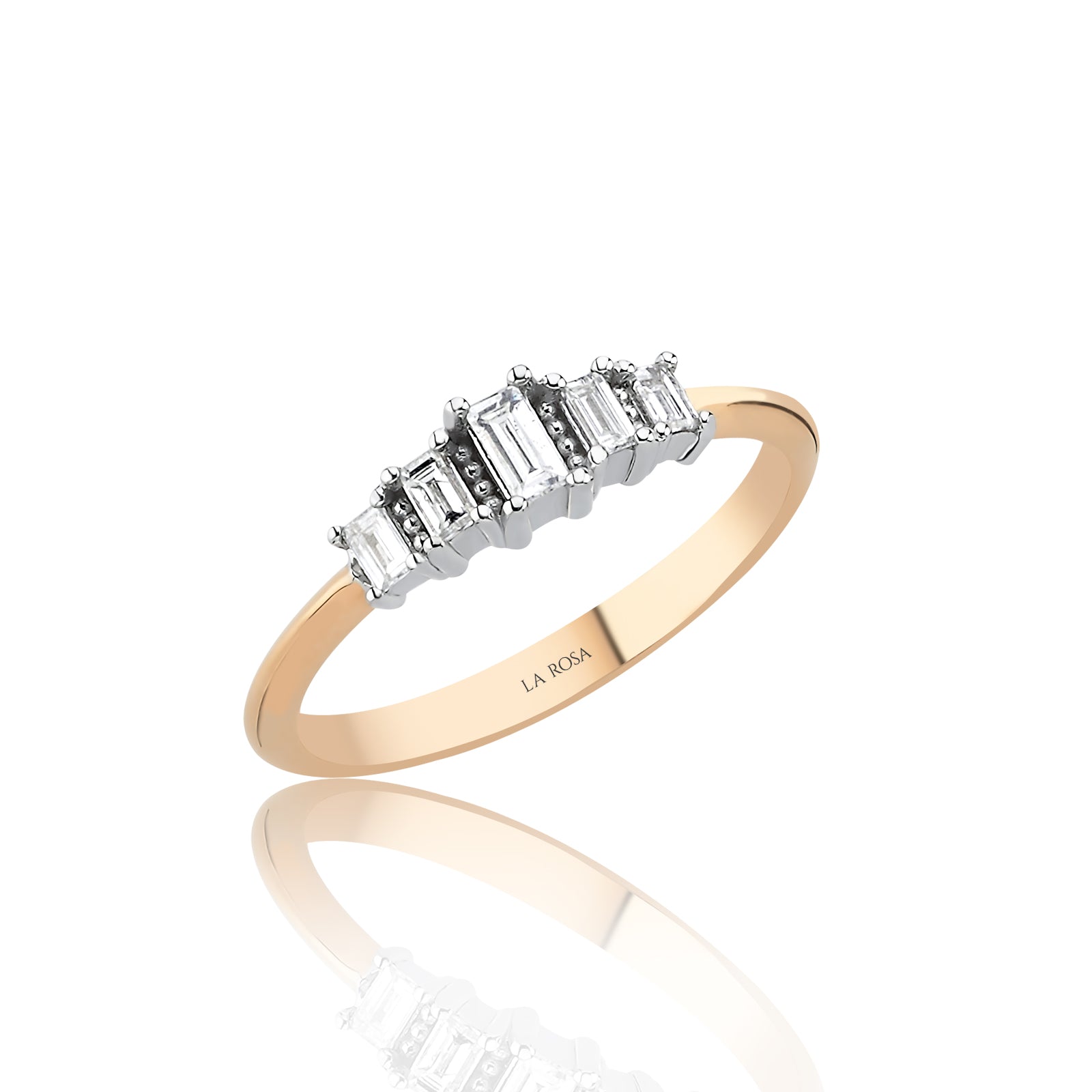 INEL R001091 DIN AUR ROZ SI ALB 14K CU DIAMANTE BAGHETE - Bijuterii LA ROSA