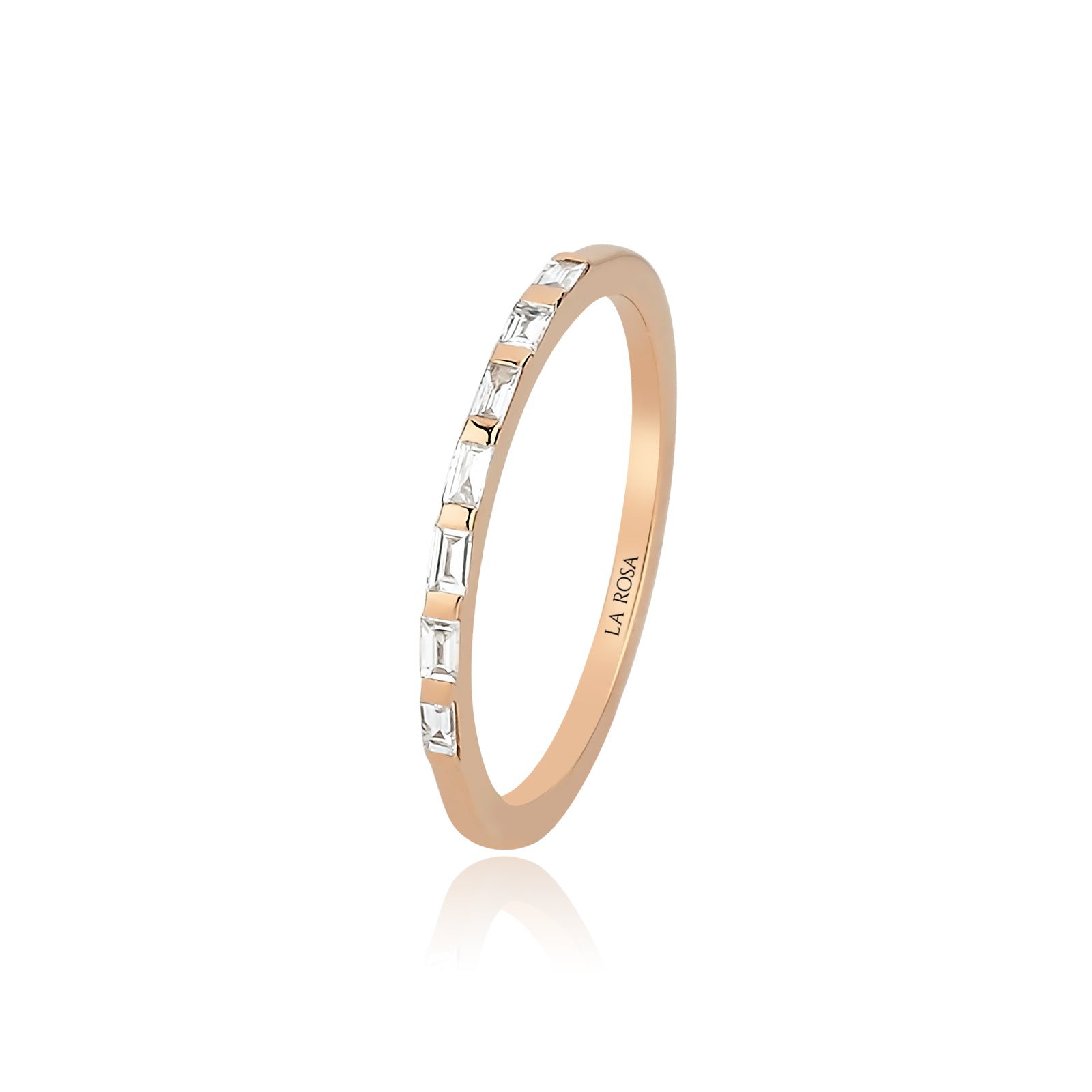 INEL R002005 DIN AUR ROZ 14K CU DIAMANTE BAGHETE - Bijuterii LA ROSA