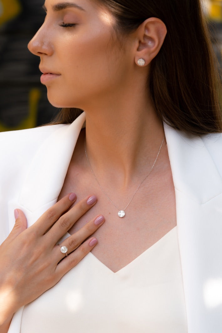 INEL R003550 DIN AUR ALB 14K FORMA ROTUNDA CU DIAMANTE - Bijuterii LA ROSA