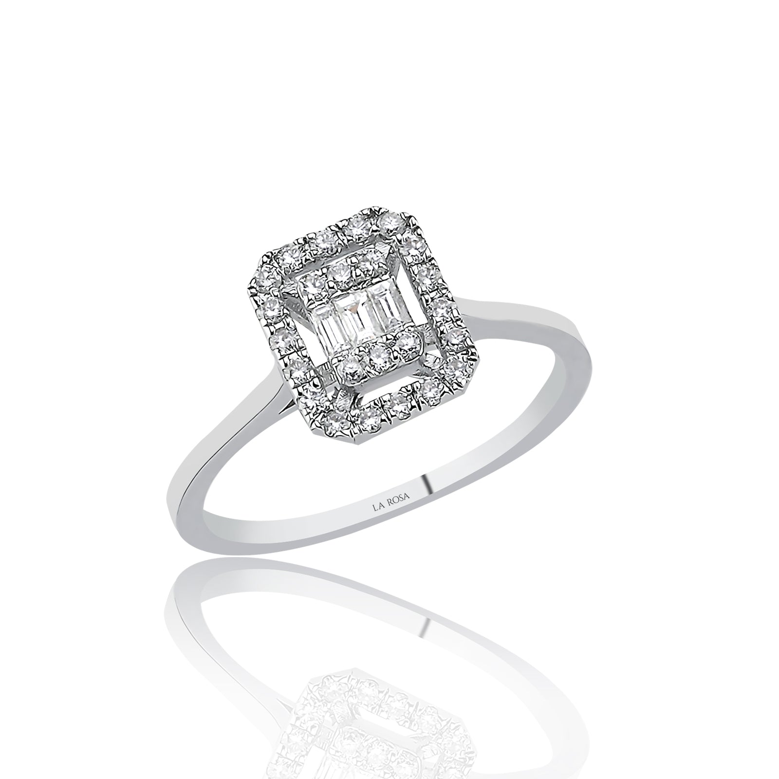 INEL R003840 DIN AUR ALB 14K FORMA DREPTUNGHI CU DIAMANTE - Bijuterii LA ROSA
