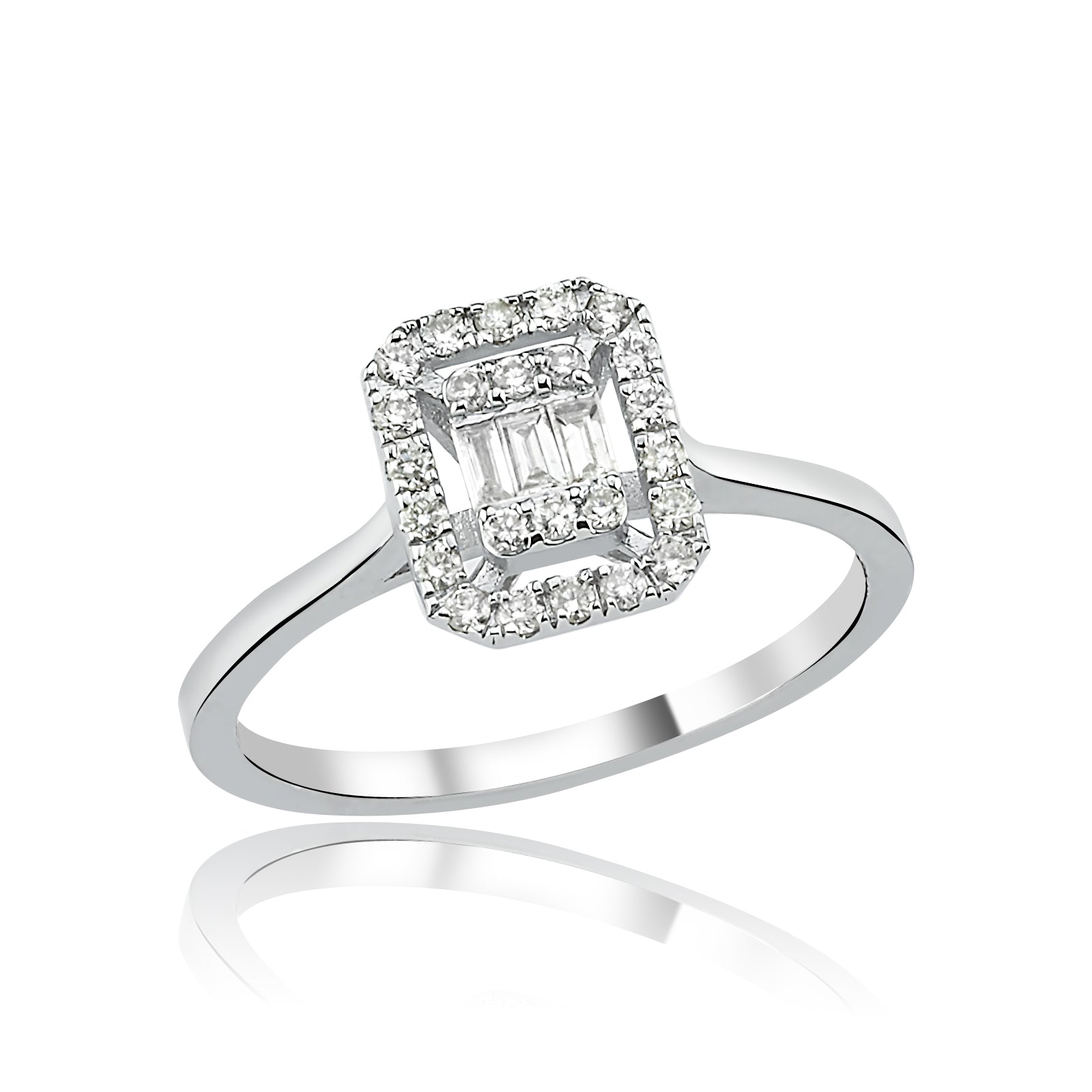 INEL R003998 DIN AUR ALB 14K FORMA DREPTUNGHIULARA CU DIAMANTE - Bijuterii LA ROSA