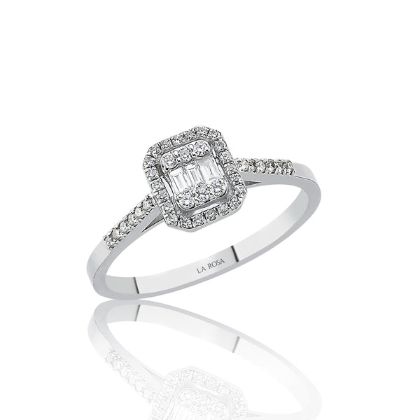 INEL R004002 DIN AUR ALB 14K FORMA DREPTUNGHI CU DIAMANTE BAGHETE - Bijuterii LA ROSA