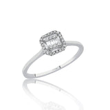 INEL R004009 DIN AUR ALB 14K FORMA PATRATA CU DIAMANTE BAGHETE - Bijuterii LA ROSA