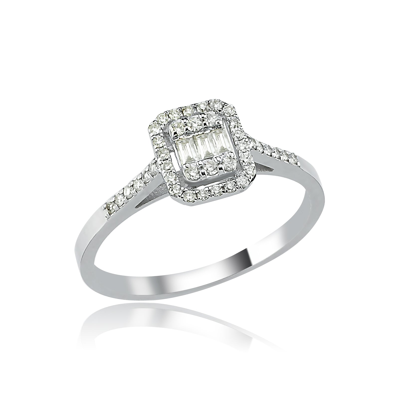 INEL R004028 DIN AUR ALB 14K  CU DIAMANTE BAGHETA - Bijuterii LA ROSA