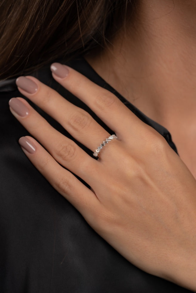 INEL R004128 DIN AUR ALB 14K CU DIAMANTE BAGHETA - Bijuterii LA ROSA