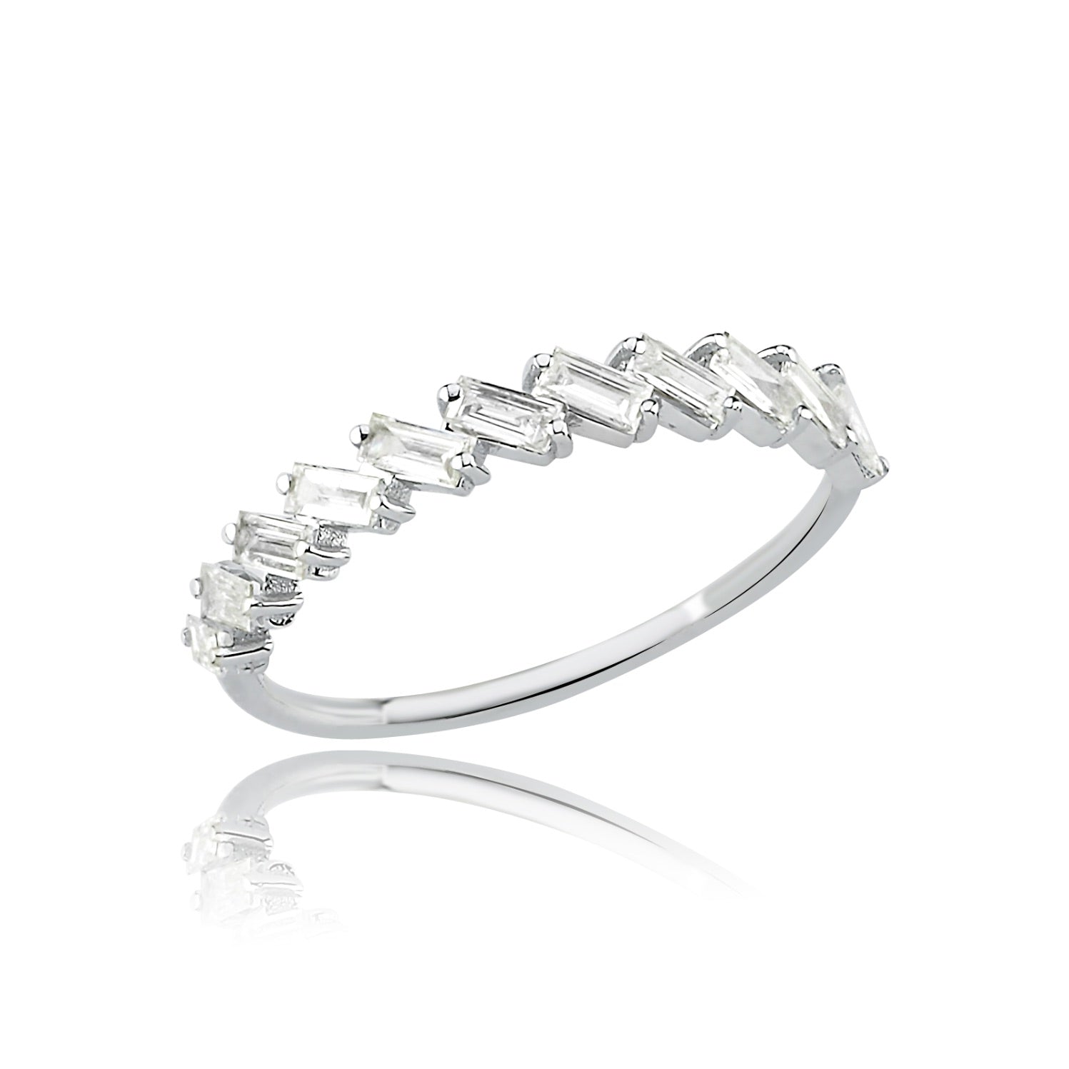 INEL R004128 DIN AUR ALB 14K CU DIAMANTE BAGHETA - Bijuterii LA ROSA