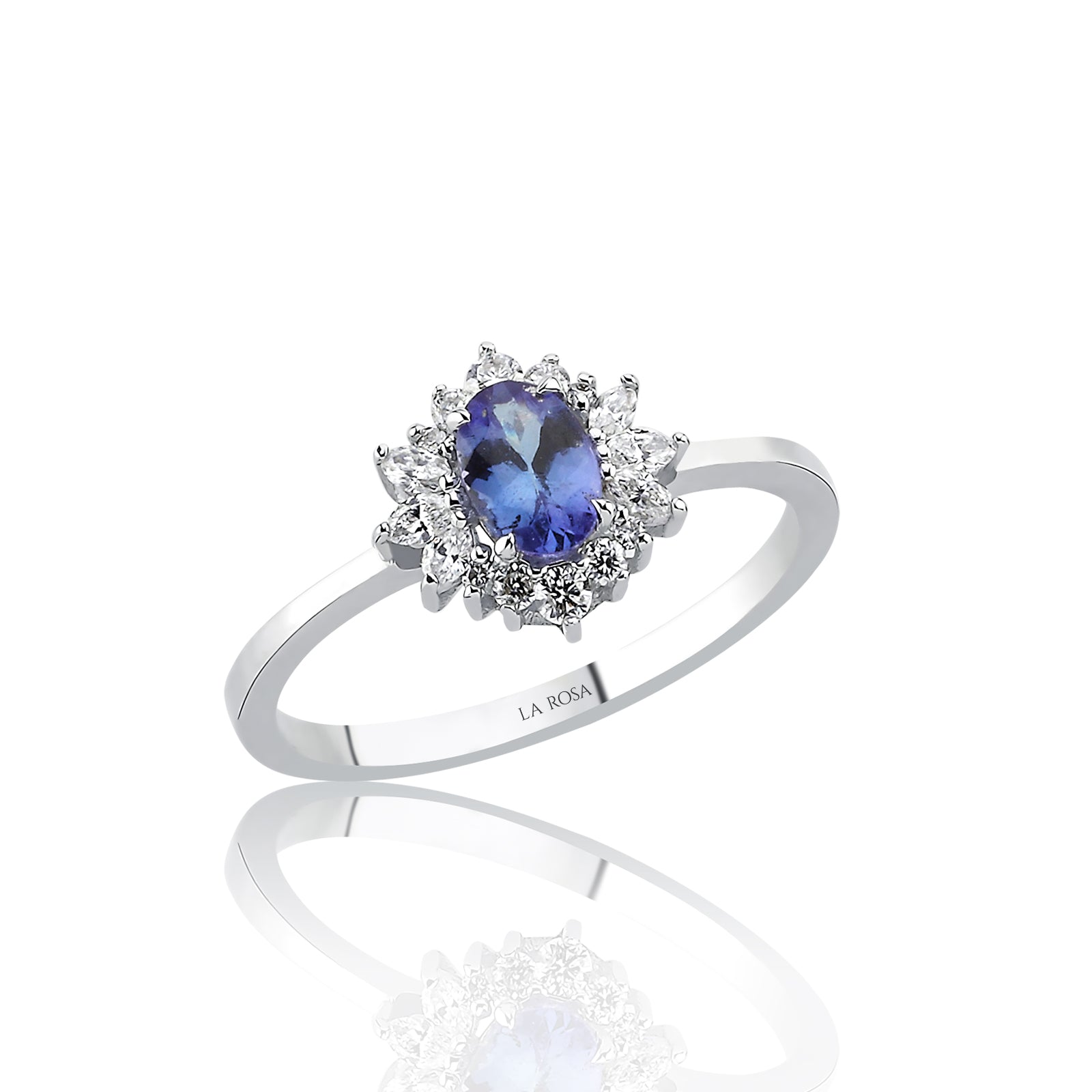 INEL R004392 DIN AUR ALB 14K FORMA OVALA CU DIAMANTE SI TOPAZ - Bijuterii LA ROSA