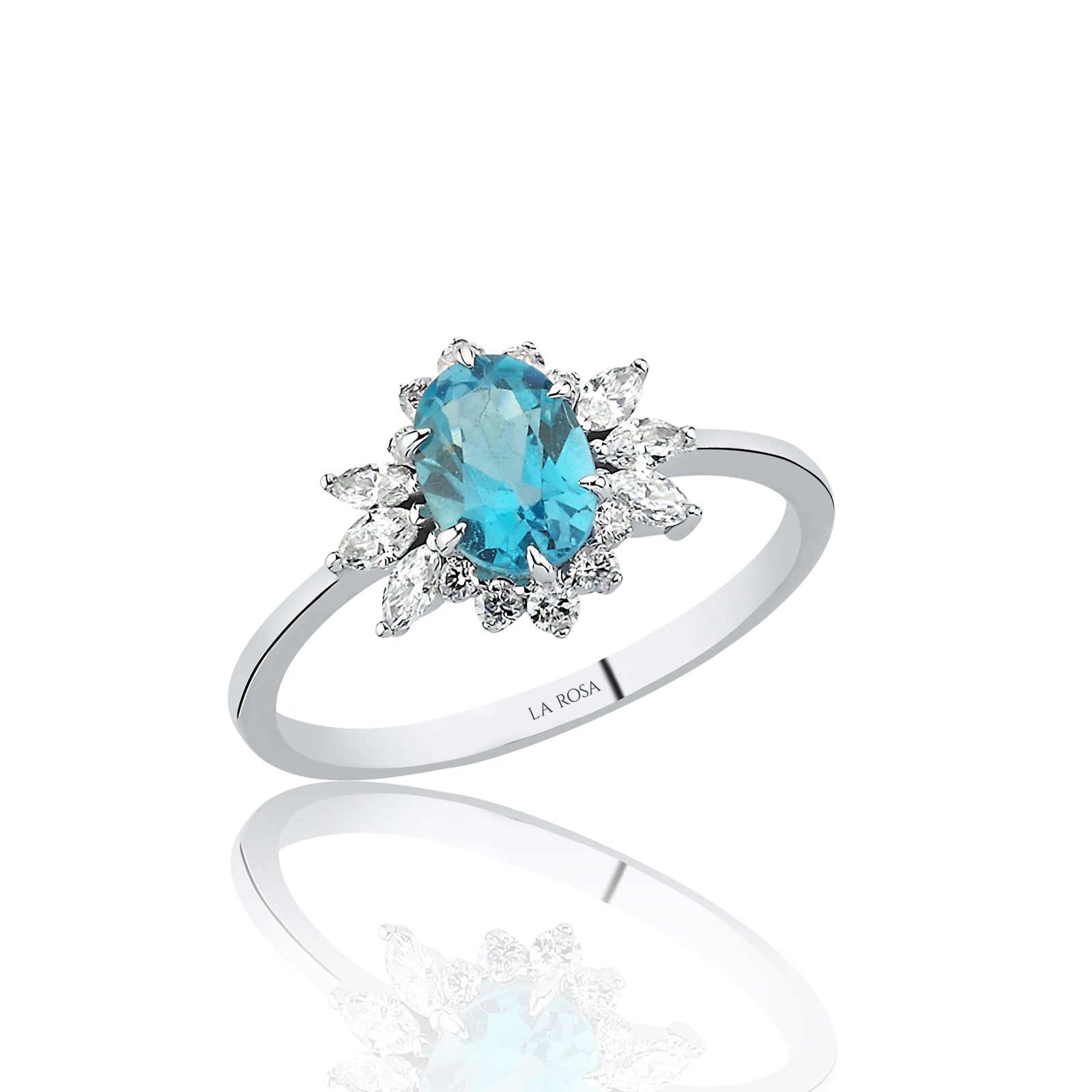 INEL R004395 DIN AUR ALB 14K FORMA OVALA CU DIAMANTE SI TOPAZ - Bijuterii LA ROSA