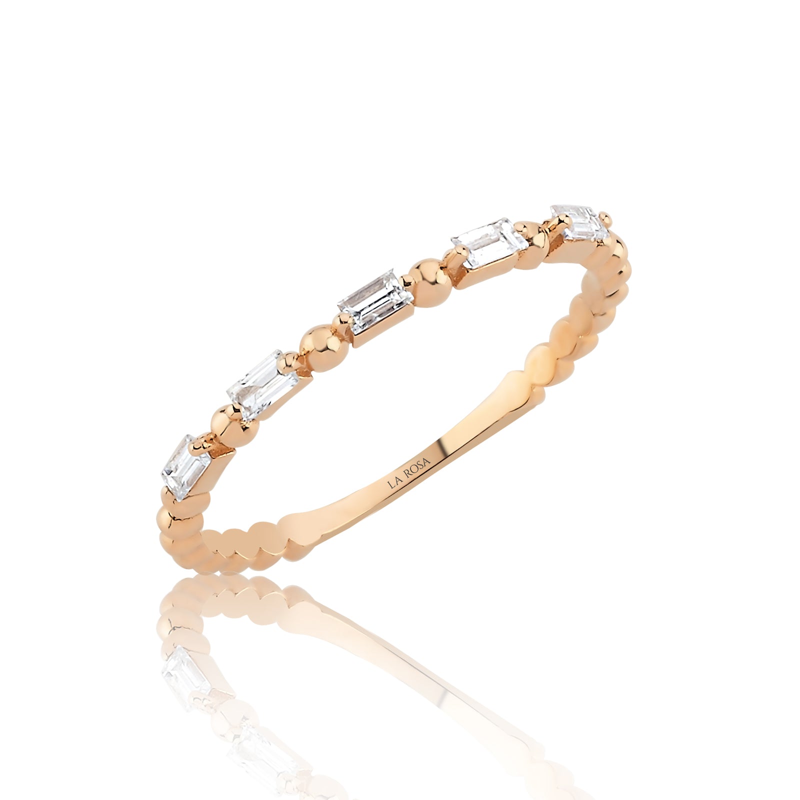 INEL R004558 DIN AUR ROZ 14K CU DIAMANTE BAGHETE - Bijuterii LA ROSA