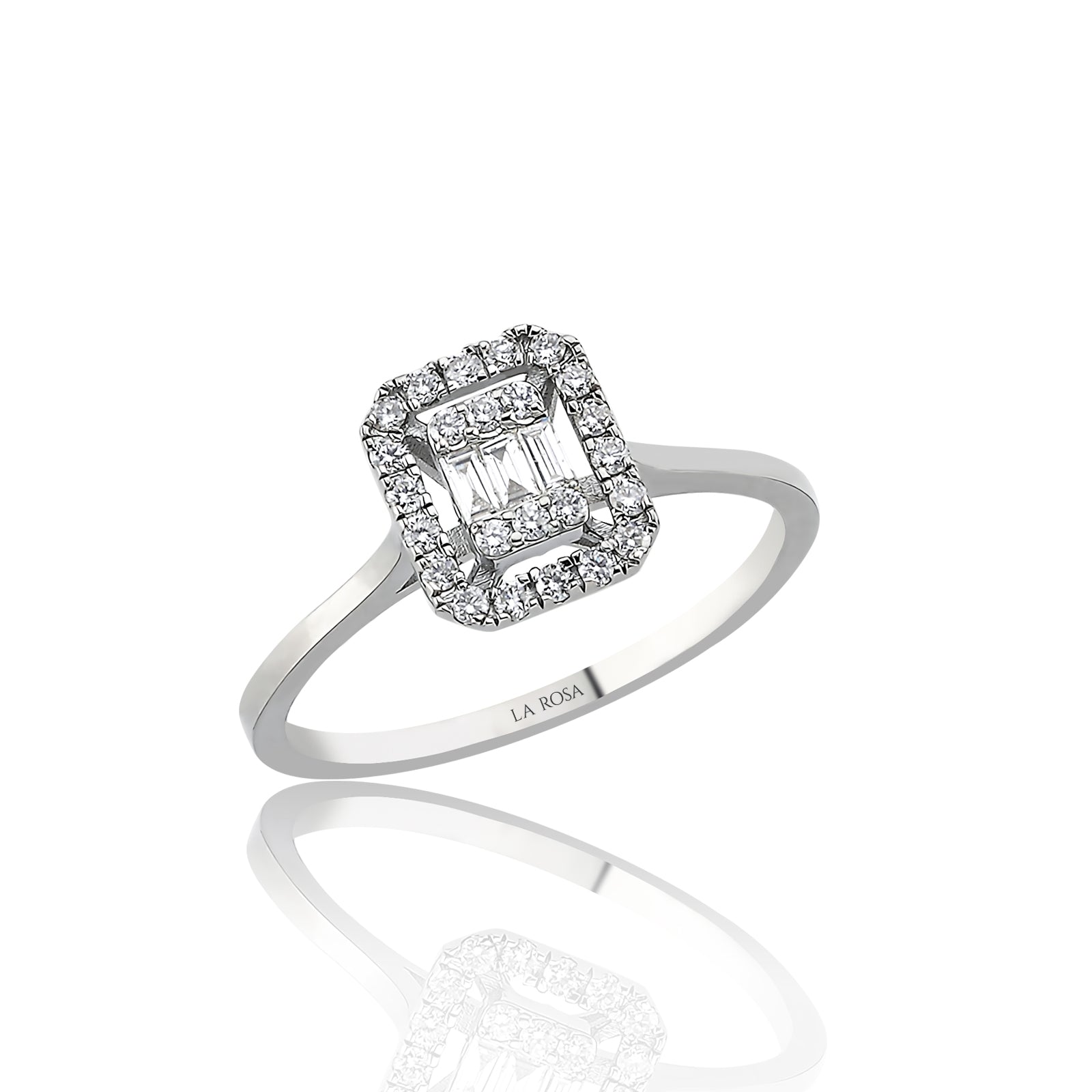 INEL R004779 DIN AUR ALB 14K FORMA DREPTUNGHI CU DIAMANTE - Bijuterii LA ROSA