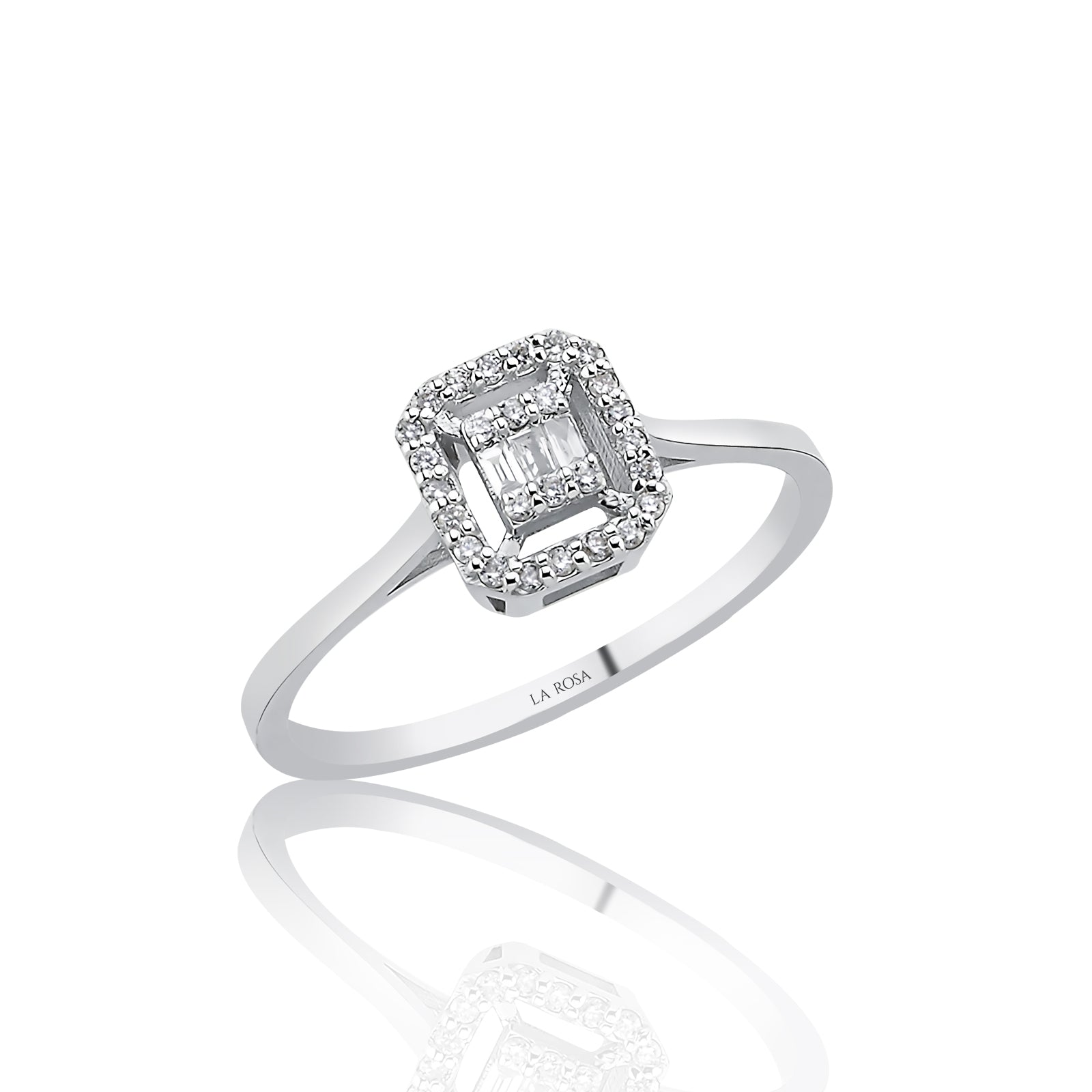 INEL R004787 DIN AUR ALB 14K FORMA DREPTUNGHI CU DIAMANTE - Bijuterii LA ROSA