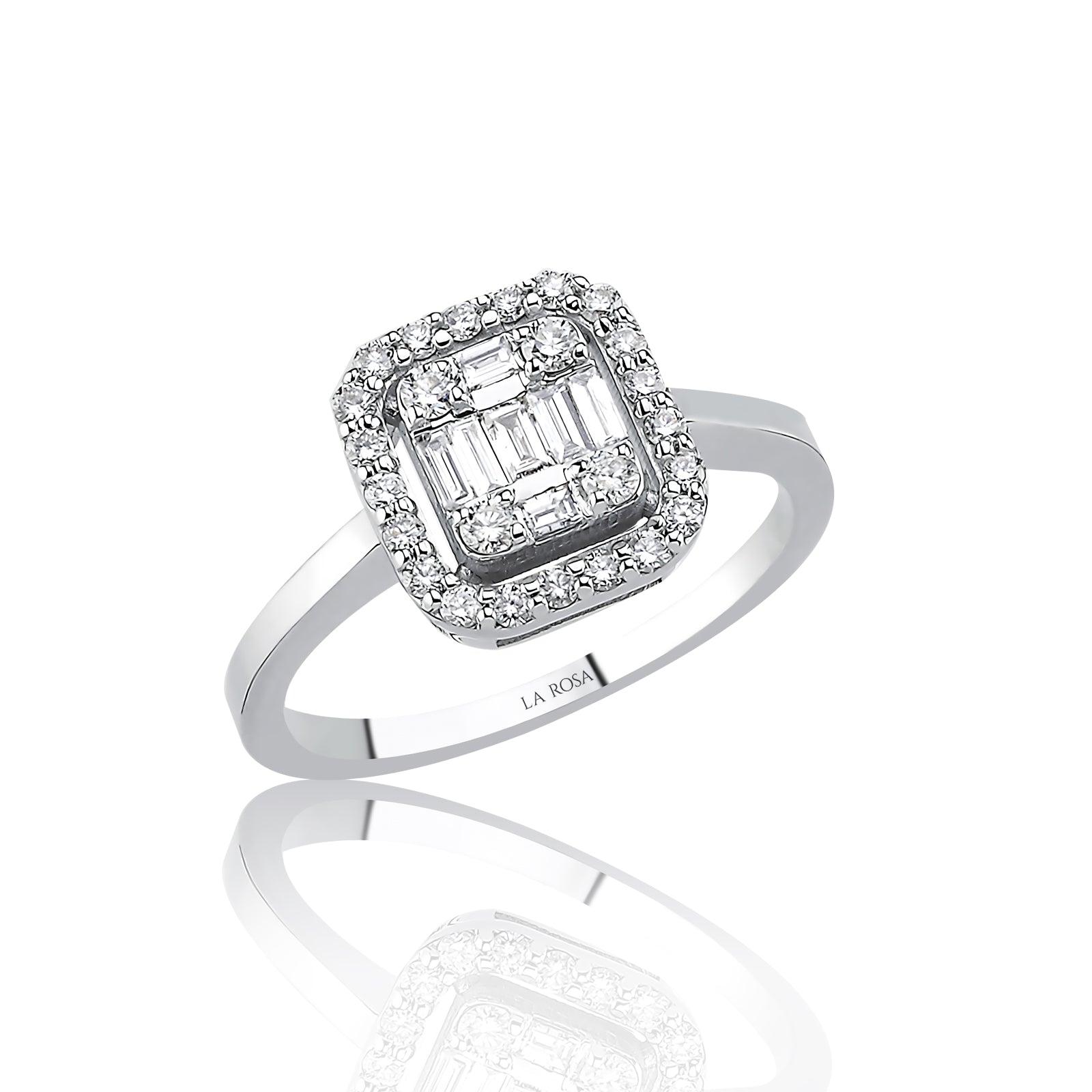INEL R004796 DIN AUR ALB 14K FORMA PATRATA CU DIAMANTE - Bijuterii LA ROSA