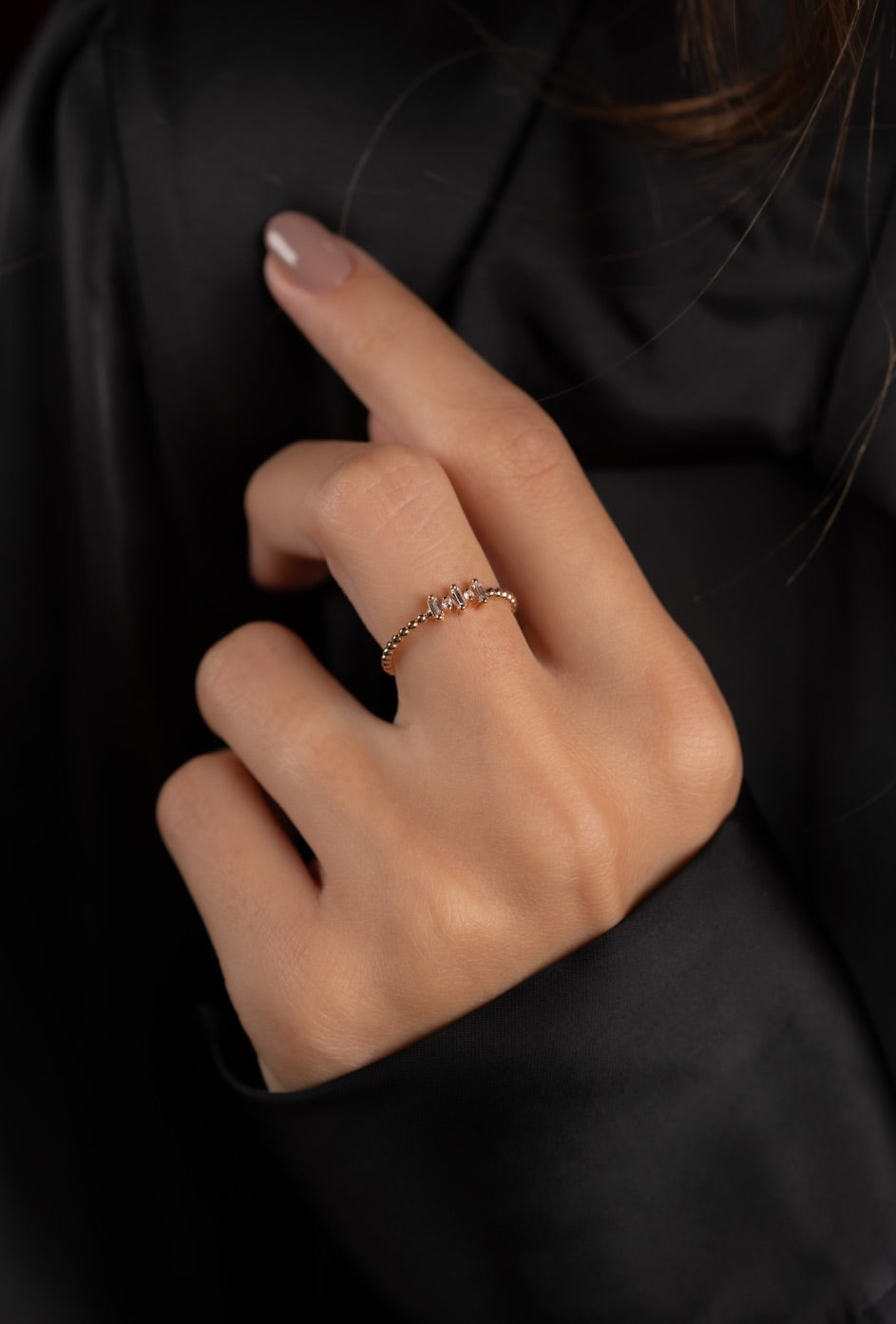 INEL YZ34284 DIN AUR ROZ 14K CU DIAMANTE BAGHETE - Bijuterii LA ROSA
