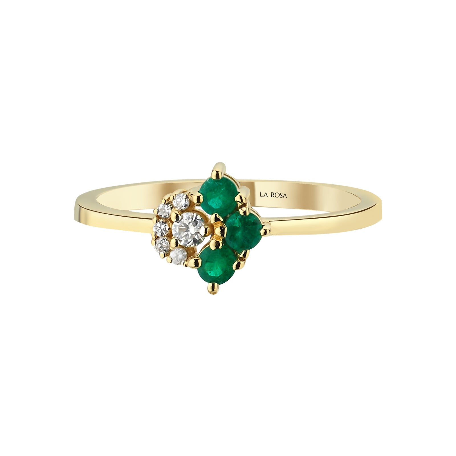 Inel R000459 din aur galben 14k cu diamante si smaralde forma rotunda - Bijuterii LA ROSA