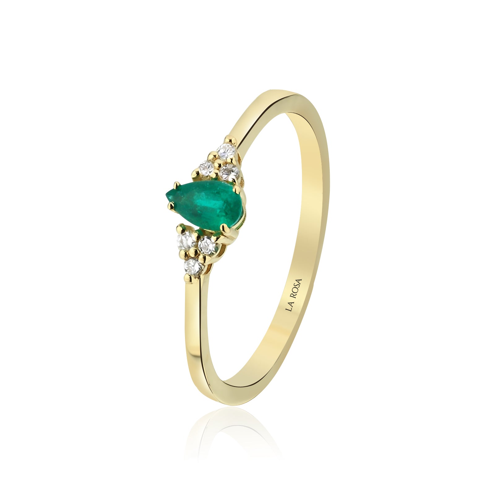 Inel R000461 din aur galben 14k cu diamante si smarald forma para - Bijuterii LA ROSA