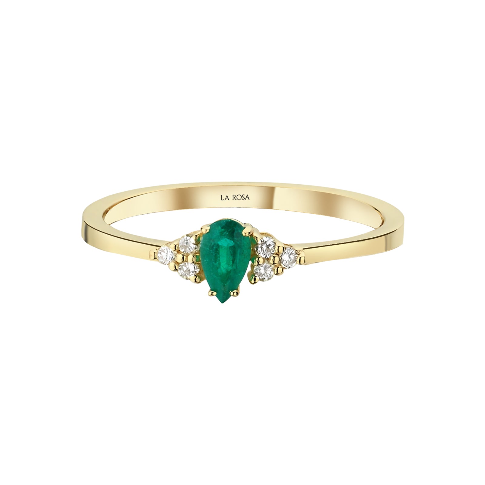 Inel R000461 din aur galben 14k cu diamante si smarald forma para - Bijuterii LA ROSA