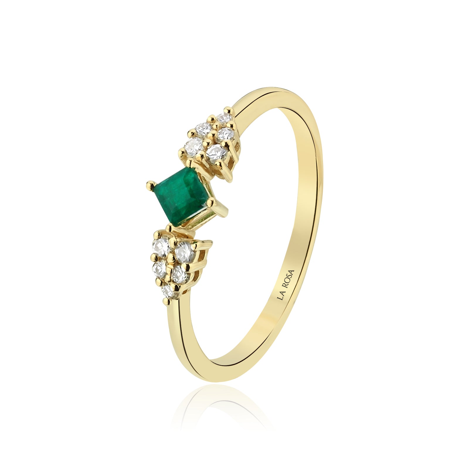 Inel R000462 din aur galben 14k cu diamante si smarald forma patrata - Bijuterii LA ROSA
