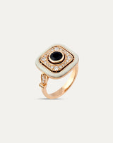 Inel din aur roz 18k cu diamante, safir si email alb - Bijuterii LA ROSA